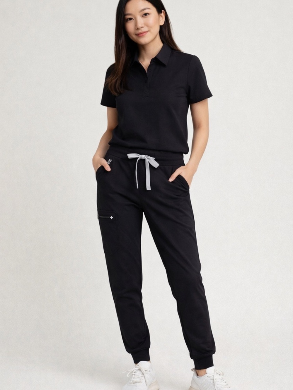 FIGS Black Technical Collection Scrub Set XXS Jogger + Polo Top